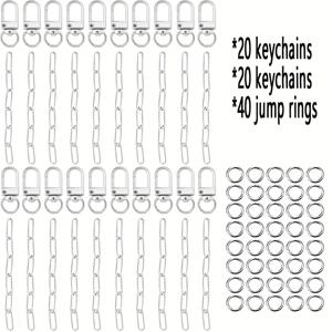 TEMU 20개 키체인 제작 키트 대량 주문, 키링이 있는 메탈 키체인, 회전식 스프링 후크, 랍스터 클로스, 확장 체인 포함, 공예, 주얼리 가방, 추가 용품 및 선물용으로 적합