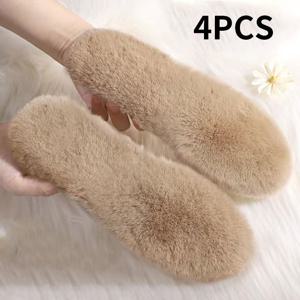 TEMU 4개 두꺼운 따뜻한 패드 - 초극세사 플러시 질감 (토끼 모조/고급 소재) - 내한성 깔창, 남성 및 여성 겨울 슬리퍼, 부츠에 적합
