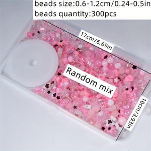 TEMU 아크릴 핑크 별과 하트 비즈 300개, 대형 원형 비즈, 복숭아 비즈, 나비 비즈 (6~12mm) 포함 키트. 팔찌 및 주얼리 제작에 적합하며, 탄성 실 롤 포함.
