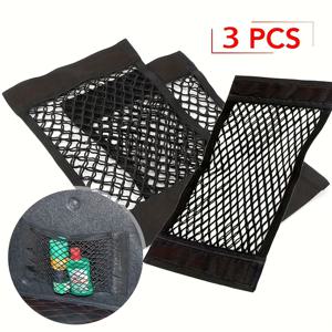 TEMU 3개 차량 트렁크 정리함 - 강력한 탄성 수납 네트, 접착 스트랩 포함, SUV, 자동차, 트럭에 적합 - 공간 절약형 메시 디자인 (공구, 식료품, 차량 관리 용품 보관) - 간편한 설치 및 제거, 차량 정리, 컴팩트 디자인