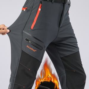 TEMU 남성용 안감 두꺼운 아웃도어 캐주얼 스포츠 팬츠 - 레터 프린트 디자인 - 지퍼 포켓 - 자수 디테일 - 하이킹 트레킹 트레이닝 바지, 일상복, 겨울 아웃도어 피트니스, 조깅, 휴가, 캠핑용