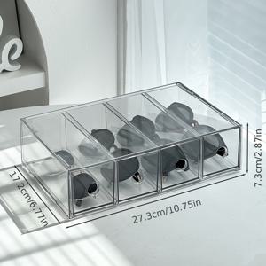 TEMU 4단 투명 아크릴 안경 정리함 - 서랍형 스택 가능 여성용 안경 케이스, 4구 디스플레이, 패션 안경, 독서용 안경, 원형/팔각형 프레임, 화장대 및 드레서 수납, 한국 스타일 액세서리 박스