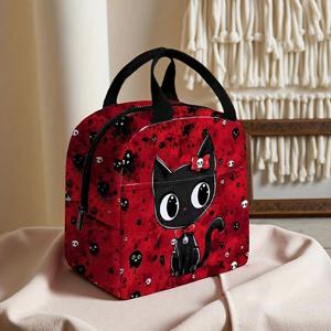 TEMU 고양이 프린트 패턴 도시락 가방, 야외 활동용 보온 토트백, 가벼운 신선도 유지 보관백, 비식품 접촉용