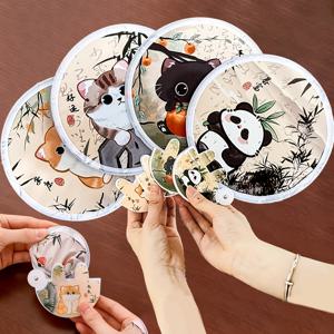 TEMU 귀여운 고양이 접이식 부채 4개 세트 - 디자인, 2-in-1 쿨링 & 자외선 차단, 휴대용 핸드헬드 보관 파우치 포함, 여름 액세서리 및 휴가 선물 (고양이 모티프 스타일)
