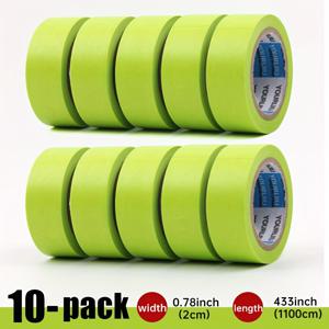 TEMU 애플 그린 색상의 일본 와시 테이프 10롤/15롤, 폭 2cm, 페인팅 중 마스킹 및 보호용, 저널링 및 장식에 적합, 잔여물 없이 쉽게 찢어짐