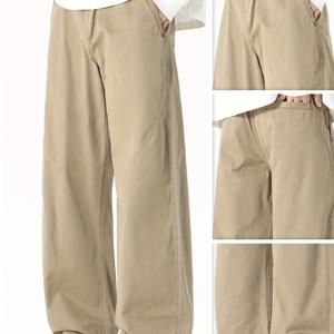 TEMU 편안한 주름 방지 남성용 사계절 캐주얼 팬츠, 2025 봄/가을 신상 솔리드 컬러 디자인 루즈 레그 트라우저, 데일리 웨어에 적합. 한국 패션 트렌디 브랜드 스트리트웨어 겐 위안시 남성용 다용도 아웃도어 스타일 롱 팬츠