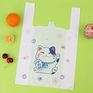 TEMU 50개 귀여운 일본풍 행운 고양이 & 벚꽃 프린트 토트백 - 튼튼한 재사용 쇼핑백, 하트 컷아웃, 가벼운 접이식 수납 파우치, 만화 디자인 (소매점, 선물, 파티 답례품), 재사용 쇼핑백