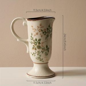 TEMU 수제 빈티지 세라믹 화병 1개, 흰색 받침대, 녹색 꽃 장식, 깨짐 유약 마감. 수경 재배에 적합. 모던하고 동양적인 미학. 가정, 사무실, 호텔, 결혼식, 휴일 선물, 친구 및 가족을 위한 선물용으로 적합.