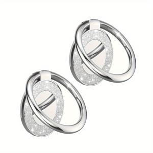 TEMU 모바일 기기용 메탈 지문 링 2개 세트, 360° 회전 백 스티커 홀더 특징, 모든 스마트폰 및 데스크탑 사용에 적합, 글리터 엔드