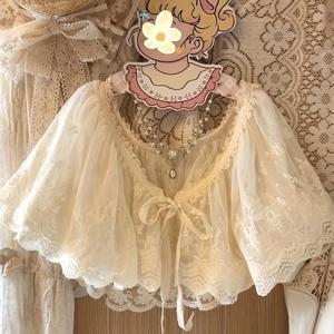 TEMU 숲 속 스타일 일본 한국풍 이중 레이스 스위트 나비넥타이 레이스업 로리타 스타일 레이어링 스커트, 숄과 함께 매치 가능, 가을/겨울 예술적인 빈티지 스타일