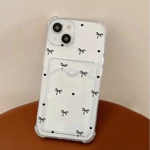 TEMU 폰 케이스: 보우 패턴 방탄 카드 홀더 폰 케이스 (카드 및 사진용), 아이폰 17 에어, 17 프로 맥스, 17/16, 17 프로, 16 프로, 16 프로 맥스, 15 프로, 15 프로 맥스, 14, 14 프로 맥스, 13, 12, 11, XS 맥스, XR - 방탄 카드 홀더 보호 케이스