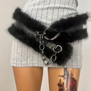 TEMU 할로윈 벨트 선물 연예인 인플루언서 동일 스타일 퍼리 체인 와이드 벨트 허리 실 Yabi 밀레니얼 스파이시 OOTD 의상 디자인 Y2K 플러시 벨트