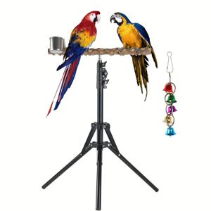 TEMU 앵무새 스탠드 페퍼 우드, 먹이 및 물컵, 벨, 씹는 이빨 훈련 퍼즐 새 장난감, 중대형 앵무새 Eclectus Nymph 앵무새, 새 스탠딩 폴, 새 스탠드