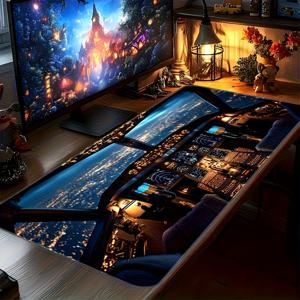 TEMU 1 엑스트라 라지 게이밍 마우스 패드 데스크 매트 - 비행기 조종석 디자인의 미끄럼 방지 고무 베이스, 밤하늘/비행 데크 대시보드 - PC 컴퓨터 액세서리, 홈 오피스용 - 게이머 및 항공 애호가를 위한 테마 선물