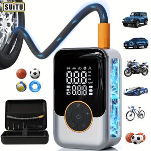 TEMU Suitu 무선 타이어 공기 주입기 (디지털 디스플레이 & LED 라이트 포함) - 휴대용 에어 컴프레서, USB 전원, 빠른 공기 주입, 내구성 있는 구조, 자동차 및 오토바이용 컴팩트 디자인