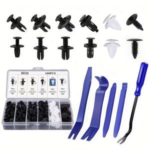 TEMU 100개 리벳 + 5개 분해 도구 / 100개 리벳 + 1개 스크루드라이버 범용 나일론 플라스틱 리벳 (자동차, 도어 패널 범퍼 클립 세트용), 차량 장식 및 패널 수리, 차량 내부 오디오 분해 도구 (도어 트림 패널 고정용)