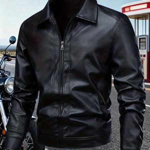 TEMU 남성용 브라운 블랙 가죽 재킷, 클래식 지퍼 PU 가죽 코트, 슬림핏 패션 라이딩 재킷, 방풍 캐주얼 아우터웨어, 남성 일상 및 아웃도어 라이딩 착용
