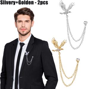 TEMU 2개입 남성용 독수리 라펠 핀 홀더 | 아연 합금 배지 행잉 체인 (캐리어 슈트, 택시드, 셔츠, 넥타이, 모자, 스카프용) | 남자친구, 아버지, 생일 선물로 적합 - 골드/실버