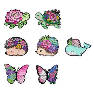 TEMU 7개 귀여운 라펠 핀 백팩용 - 플로럴 & 동물 디자인 에나멜 브로치, 내구성 좋은 아연 합금, 옷, 서류 가방 및 선물용으로 완벽