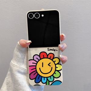 TEMU 화려하고 즐거운 얼굴 G269 상하단 접이식 TPU 휴대폰 케이스, 삼성 갤럭시 Z 플립 7, 삼성 갤럭시 Z 플립 6, 삼성 갤럭시 Z 플립 5, 삼성 갤럭시 Z 플립 4/3 5G용, 삼성 갤럭시 Z 플립 7 SE/FE용, 풀커버 낙하 방지, 슬림하고 가벼운 디자인