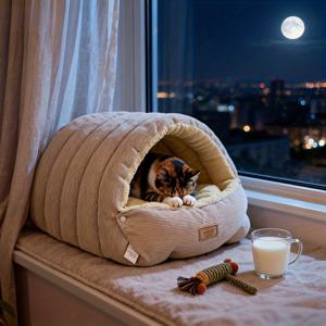 TEMU 두꺼운 무게추 고양이 침대 및 침낭, 탈착식 및 세탁 가능, 겨울철 따뜻함을 위한 오버사이즈 및 두꺼운 디자인, 안전감을 위한 밀폐형 디자인, 모든 계절에 적합, 고양이 및 강아지용 애완 동물 하우스, 좋은 은신처