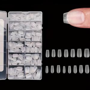 TEMU 600개 짧은 아몬드 모양 네일 팁 박스 - 파일 불필요 업그레이드 매트 젤 네일 스티커, 투명 아크릴 소재의 프리 쉐이프 풀 커버리지 짧은 아몬드 네일, 쏙오프 네일 익스텐션용, 12가지 사이즈로 제공