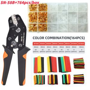TEMU 764개 전기 와이어 압착 펜치 세트, 래칫 SN-58B 압착 공구 키트, 열수축 튜브 164개 포함, AWG 23-16/0.25-1.5Mm² 터미널에 적합, 절연 슬리브 300개, 코일 300개 포함