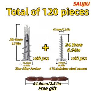 TEMU 60/120개입 고강도 자가 드릴 석고보드 앵커 | 아연 합금 속이 빈 벽 확장 볼트 키트 (410 스테인리스 스틸 나사 & 드릴 비트 포함), TV 마운트, 선반, 캐비닛용 - SAUJIU 브랜드
