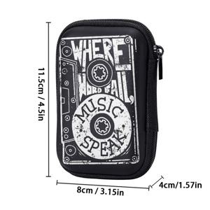 TEMU [스타킹 스터퍼] 텍스트 프린팅 카세트 테이프 디자인 EVA 하드쉘 4.3인치 소형 보관 파우치 - 낙하 방지 지퍼가 있는 내구성 있는 보호용 여행 정리 가방, 전자 액세서리, 이어폰, 하드 드라이브, 케이블용