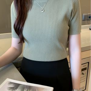 TEMU 우아한 여성 스웨터 | 스키니핏, 크루넥, 반팔, 단색, 약간의 스트레치 원단, 가을/겨울에 적합