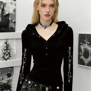 TEMU 봄 컬렉션 고딕 스타일 클래식 디자인 소프트 벨벳 소재 상의, 포근한 긴소매 후드티