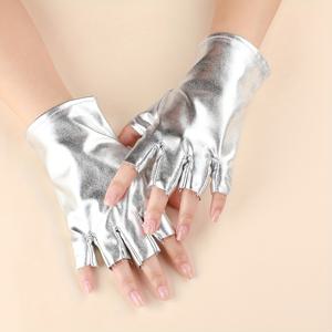 TEMU 골든 실버리 특수 광택 단막 무대 공연용 반장갑, 남녀공용, 댄스 공연, 패션 스트리트댄스, 고품질, 미끄럼 방지, 코스프레
