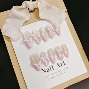 TEMU 순수하고 달콤한 스타일, 로맨틱 젤리 파우더 타원형 핸드메이드 착용 네일 10개, 귀엽고 달콤한 고양이 눈 매듭, 데이트, 모임, 그리고 일상적인 매니큐어를 위한 우아하고 부드러운 인조 네일