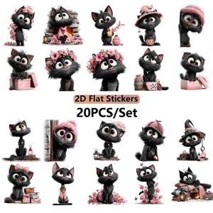TEMU 2D 플랫 스티커 / 스크랩북, 다이어리, 사진 앨범, 여행 가방, 노트북, 휴대폰 케이스, 스케이트보드, 기타 및 기타 미적 공예용 귀여운 큰 눈 검은 고양이 스티커 1팩, 발렌타인데이 선물, 여자친구를 위한 선물