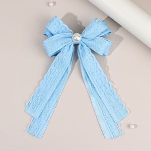 TEMU 여성을 위한 인조 진주 레이스 긴 술 헤어 보우 클립 1개, 우아한 새틴 리본 헤어 바레트, 데일리용, 완벽한 선물, 스타일리시한 헤어 액세서리