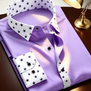 TEMU 남성용 별무늬 셔츠, 대비되는 색상, 비즈니스 포멀, 캐주얼 출퇴근, 우아한 학문 스타일에 적합, 긴소매 및 싱글 브레스트 디자인