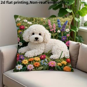 TEMU 2D 플랫 - 1개 2D 플랫 프린트 골든 리트리버 베개 커버 | 18X18인치, 비실물 자수, 양면 인쇄, 폴리에스터 쿠션 케이스 (지퍼 포함), 가정, 사무실, 소파, 침대, 자동차 장식용 (내부 속통 미포함), 세탁기 사용 가능