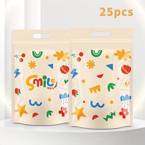 TEMU 25개입 카툰 영어 웃는 얼굴 자체 접착 봉투 - 귀여운 쿠키 스낵 파티용 봉투, 사탕, 간식, 선물 포장 및 일상 보관용, 방습 밀봉, 창의적인 포장, 선물 및 재미있는 포장에 이상적