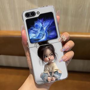 TEMU 귀여운 소녀 폰 커버 케이스 삼성 갤럭시 ZFlip3 ZFlip6 ZFlip7 ZFlip5 ZFlip4 Z Flip 7 6 5 4 3 호환