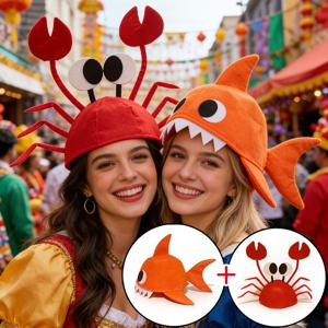 TEMU 귀여운 게 모자와 상어 모자 2개 세트 - 할로윈, 발렌타인데이, 생일파티, 테마 이벤트 분위기 업그레이드에 완벽! 남녀 공용 헤드웨어 & 포토 소품, 발렌타인데이, 이스터 파티용