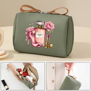 TEMU 우아한 핑크 장미 플로럴 디자인 메이크업 가방, 립스틱, 파우더, 아이섀도브러쉬 지퍼 잠금 보관 가방, 대용량 여행용 세면도구 가방 남녀공용 - 생일, 결혼식, 크리스마스 선물 아이디어 - 4계절 사용 가능, 스타일리시한 보관 가방