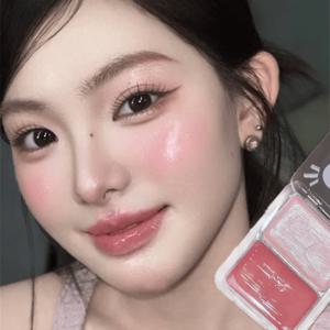 TEMU 여성 볼터치 물광 듀얼 치크팩트 글라스 스킨 투톤 블러셔 치크 블러셔 크림 블러셔 투크 블러셔