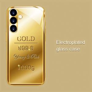TEMU 휴대폰 케이스 - 텍스처 골드 바 배경 전기 도금 강화 유리 휴대폰 케이스 - 삼성 갤럭시 S9+/S10/S20+/S20 울트라/S21 5G/S21+/S22/S23 플러스/S24 플러스/S25/S25 엣지/노트 9/노트 시리즈에 적합 - 라이트 럭셔리 비즈니스 선물로 좋은 선택 - F