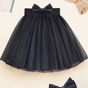 TEMU 레이스 메쉬 튜튜 스커트 | 여성용 우아한 숏 케이크 스커트, 리본 디테일, 단색, 봄/여름/가을에 적합