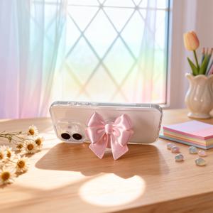 TEMU 1 3D 핑크 리본 (60mm/2.36인치) 접이식 에어백 휴대폰 거치대 휴대폰 케이스 장식 - 정교하고 가볍고 편리함 - 언제 어디서든 사용 가능 - 아이폰, 갤럭시 S21 울트라 5G 등 모든 휴대폰 모델에 적합