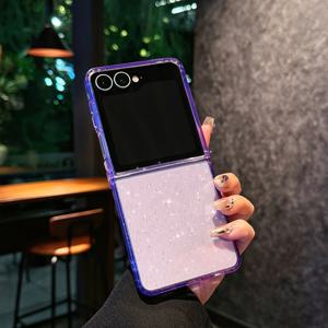 TEMU 휴대폰 케이스 - 고급스럽고 스타일리시하며 매력적인 별빛 하늘 투명 글리터 접이식 스크린 폰 케이스 (삼성 Z Flip 7, Flip 6, Flip 5 플립 폰용) - 일상적인 사용에 적합한 글리터 캔디 컬러 보호 커버