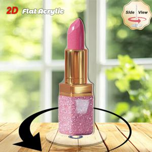 TEMU 2D 평면, 2D 평면 표면, 1개 2D 평면 회전 아크릴 탁상용 장식 - 반짝이 베이스가 있는 샤이니 핑크 립스틱, 전기 필요 없음, 실내/실외용, 화장대 및 뷰티 공간, 카운터, 립스틱 장식에 적합, 실내/실외용, 2D 평면