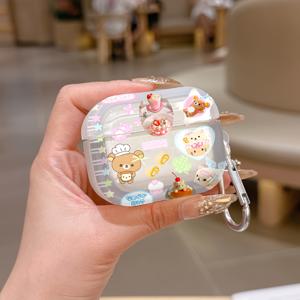 TEMU 애플 에어팟 케이스 - R-Rilakkumas 애니메이션 귀여운 충격방지 TPU 커버, 스크래치 방지 보호 케이스 (에어팟 1/2/3/4/Pro/Pro 2 호환, 버클 포함)