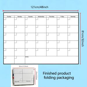 TEMU 특대형 무일자 지우개식 벽걸이 달력, 48x32인치, 재사용 가능, 심플한 디자인, 넓은 격자무늬로 부드러운 필기감, 마커펜 2개 및 잔여물 없는 자체 접착 스티커 20개 포함, 사무실 계획, 교사 일일 일정 관리, 가족 피트니스 체크인에 적합
