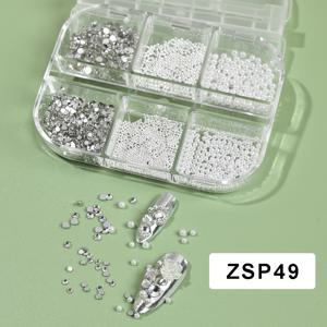 TEMU 6구 3D 네일 아트 라인스톤 화이트 라운드 네일 장식 참 스틸 비즈 보석 스톤 주얼리 네일 부속품